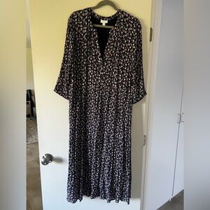 J. Jill Navy Floral Tiered Midi Dress